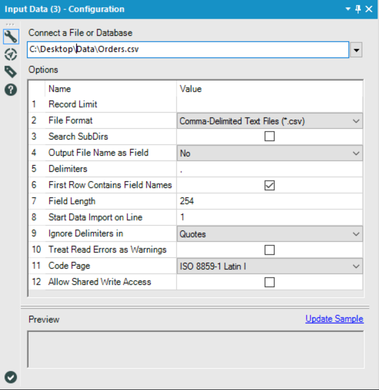 ALteryx Configuration Window