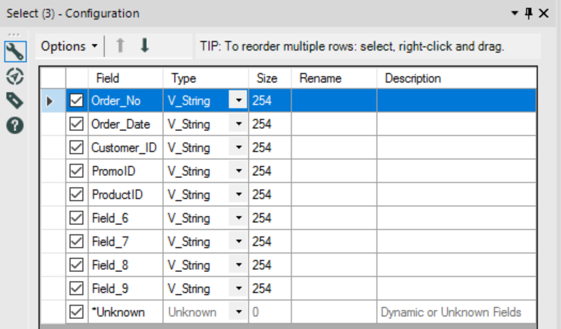 Alteryx Select Configuration