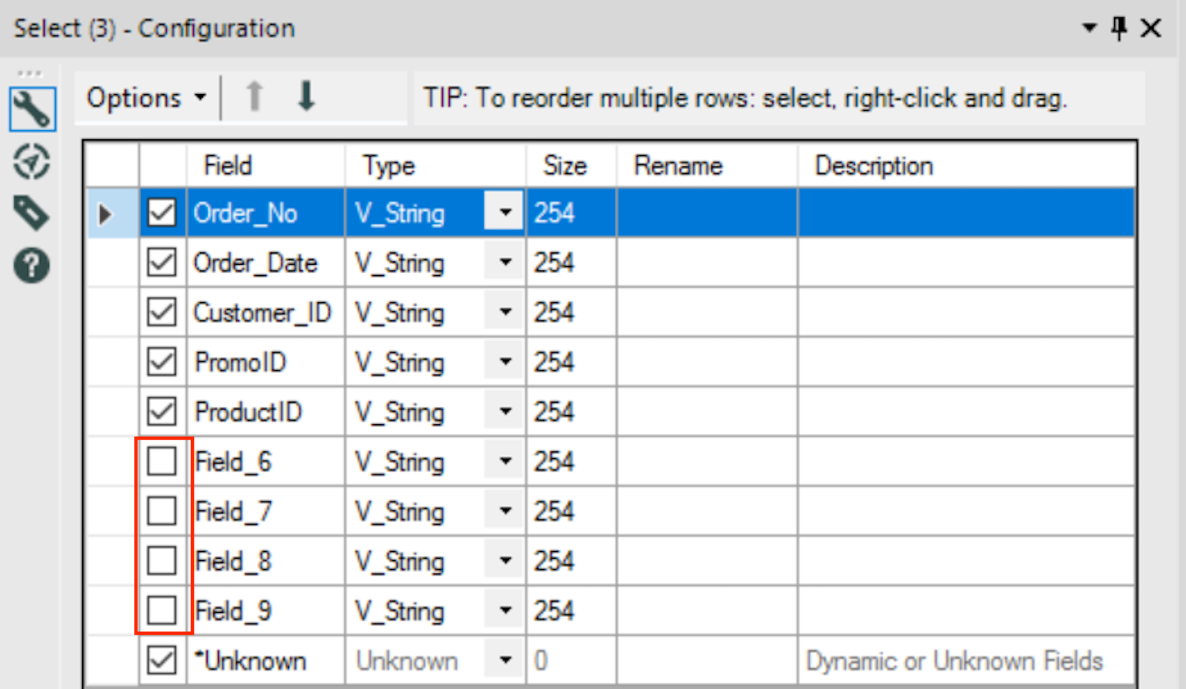 Alteryx Deselect Fields