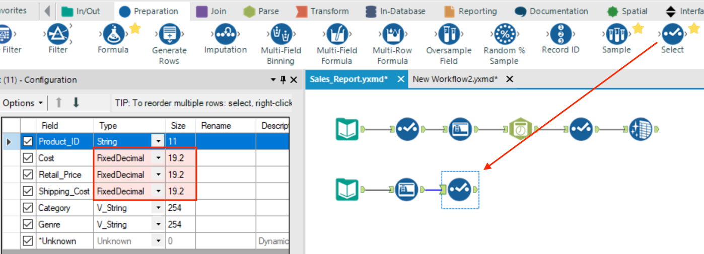 Alteryx Select Tool