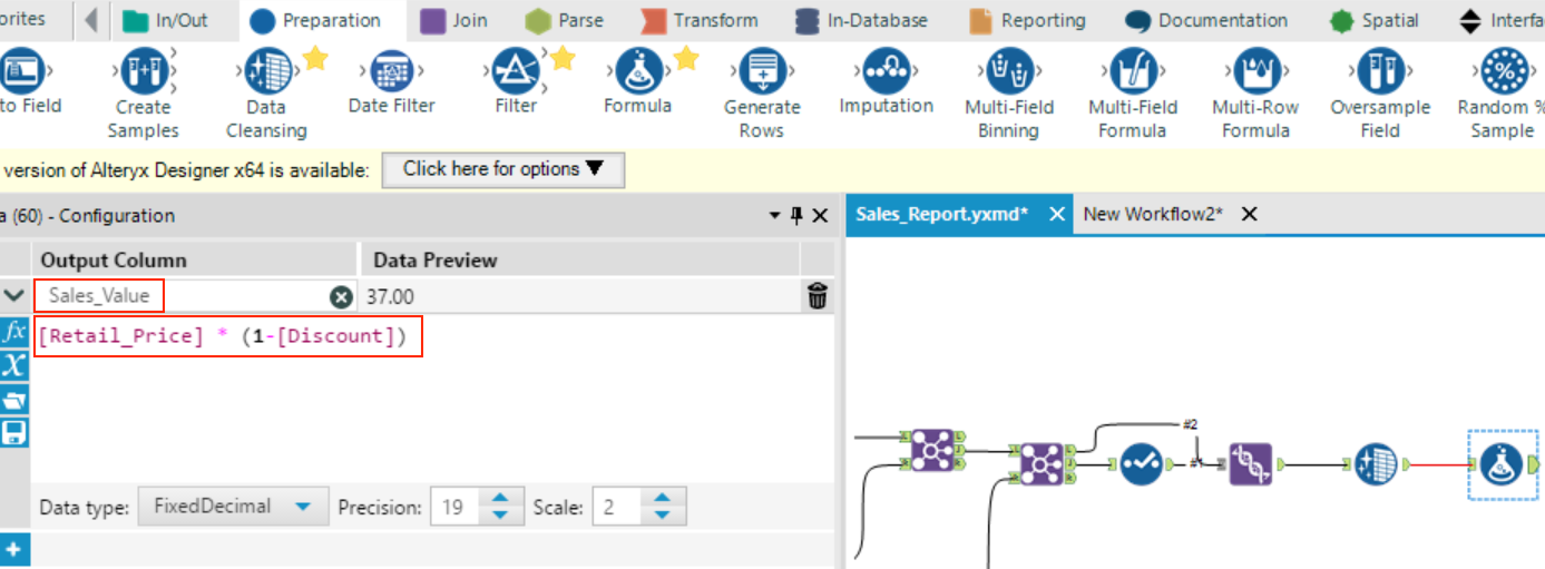 Alteryx Formula Tool Configuration Window