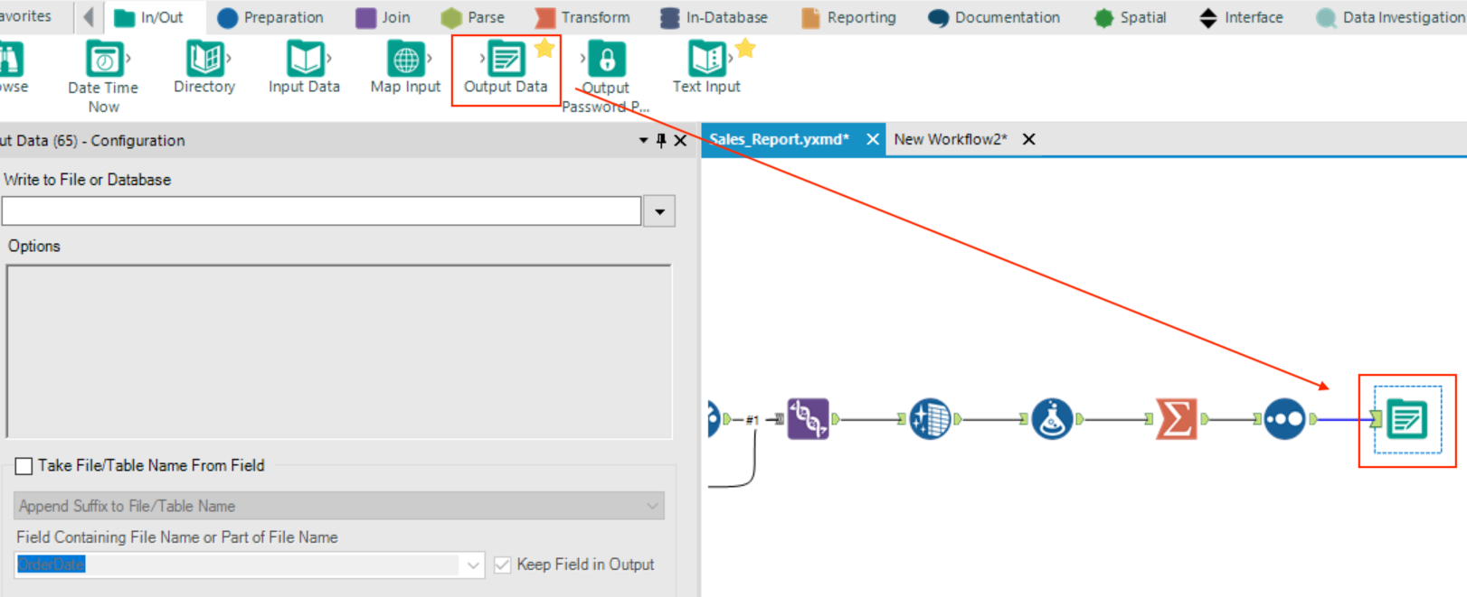 Alteryx Add Output Data Tool