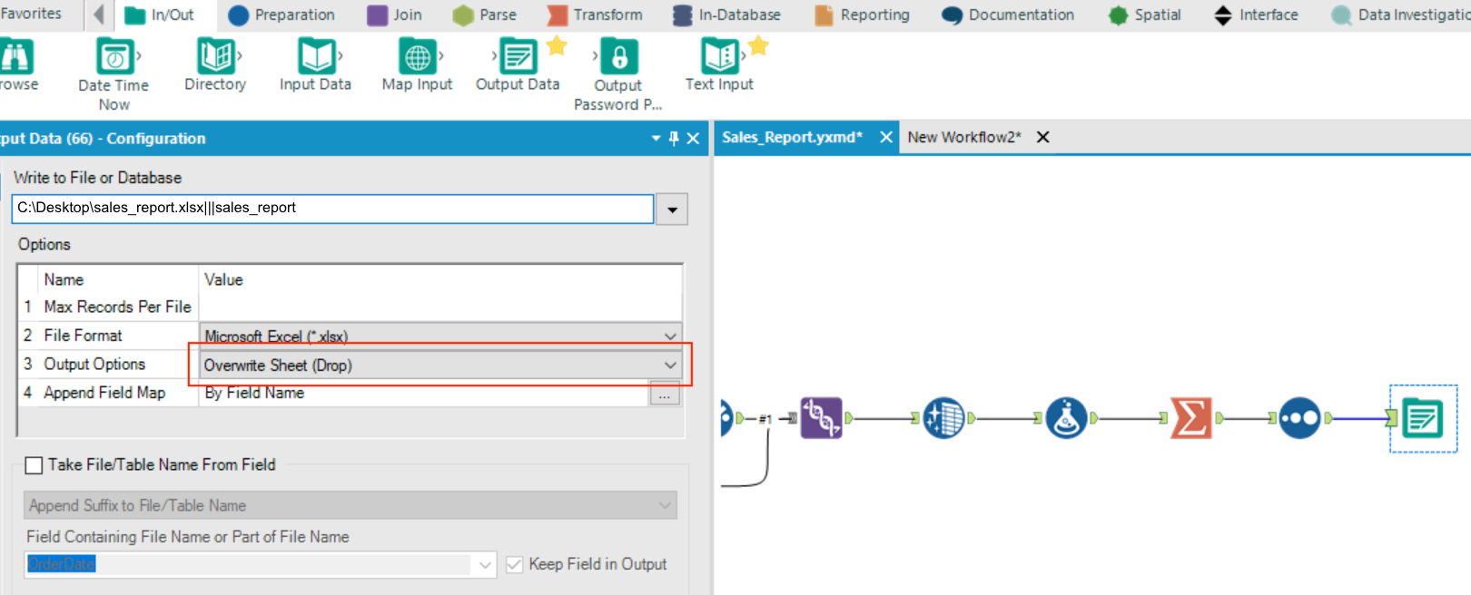 Alteryx Output Data Tool Overwrite Worksheet